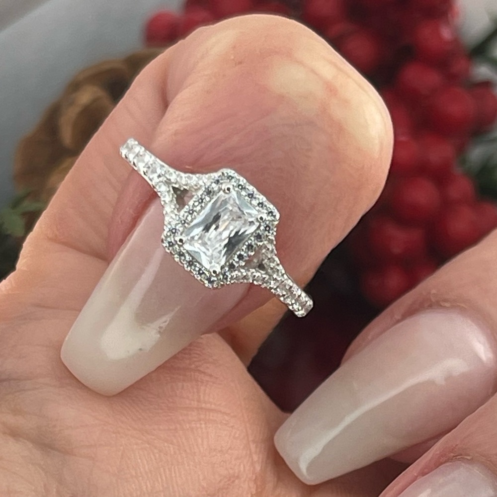 Solid 925 Sterling Silver Clear Crystal Engagemen… - image 1